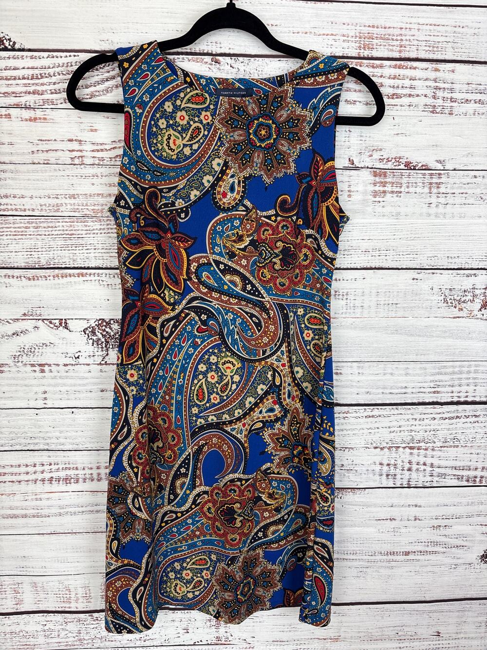 Tommy Hilfiger Knit Stretch Knee Length Sleeveless Blue Paisley Dress Womens 2